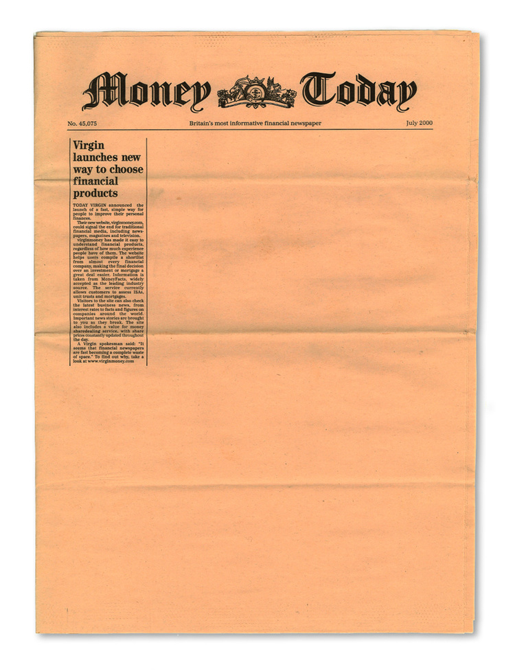 Virgin Money - Entire 8-Page Newspaper Left Blank