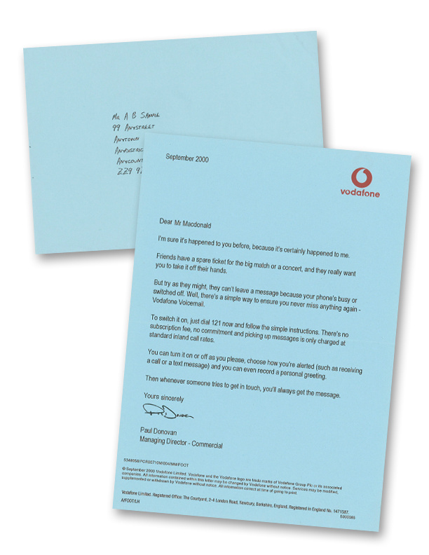 Vodafone Voicemail DM - Accompanying letter - Campaign Nominated for D&AD Silver