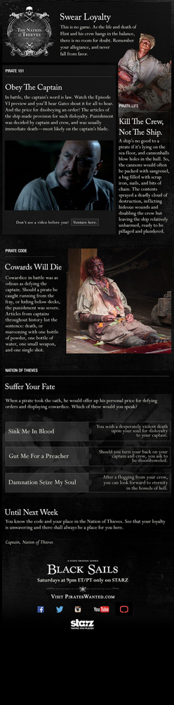Black Sails Nation of Thieves Newsletter - Writer/Creative Director