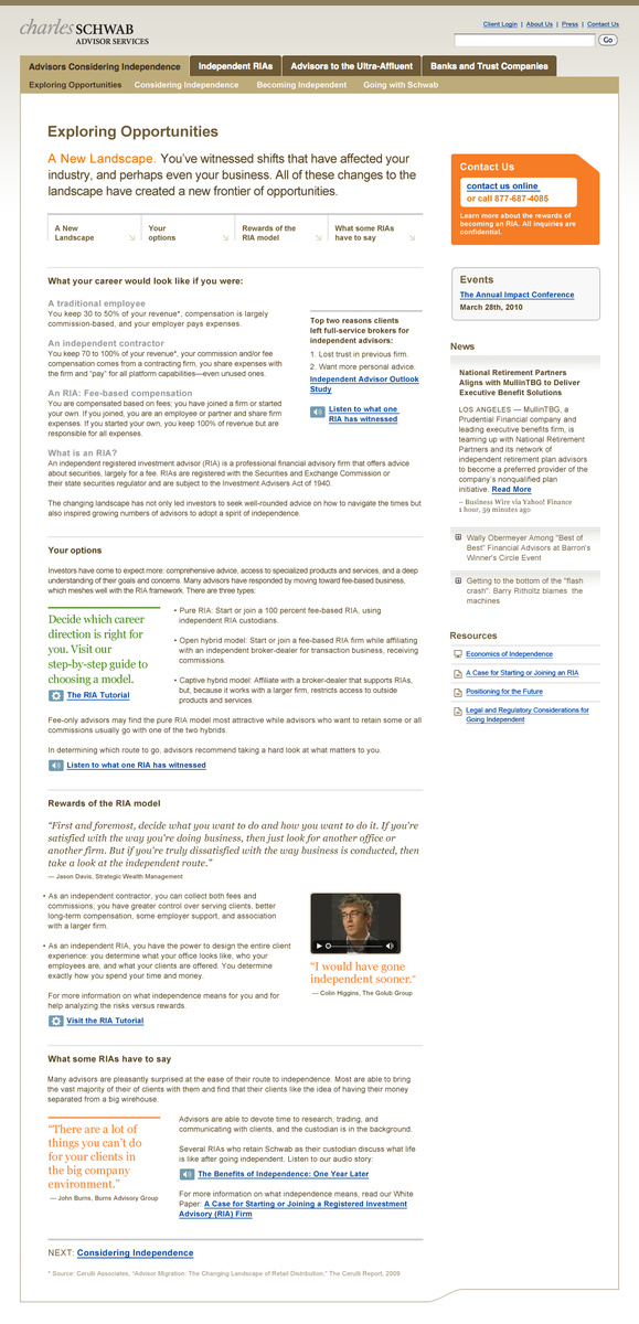 Schwab Site: Advisors Turning Independent