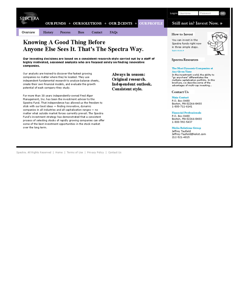 Spectra Fund Website