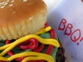 Cupcake 'bun', brownie 'burger', icing 'condoments' + sugar cookie 'fries'