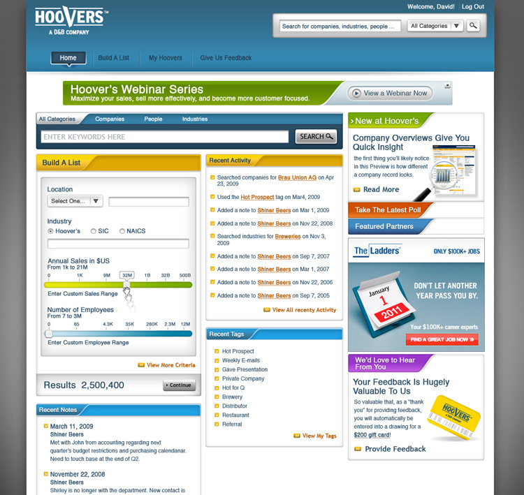 Website Mock-up for Hoovers website