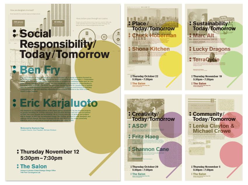 Posters for the autumn 2009 Salon speaking event at Johnson & Johnson.