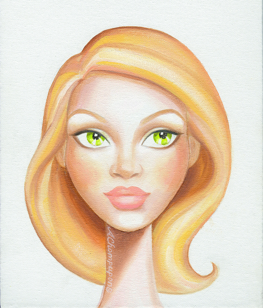 Published in the book "Love, Lashes and Lipstick" by Mally Roncal. Oil on canvas board