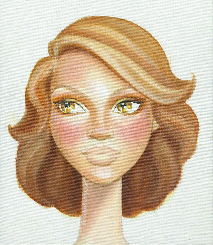 Published in the book "Love, Lashes and Lipstick" by Mally Roncal. Oil on canvas board