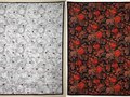 MAIDEN & UNICORN QUILT, front fabric printed from an etching plate, velvet binding, and wool ties, 44"x52," 2014