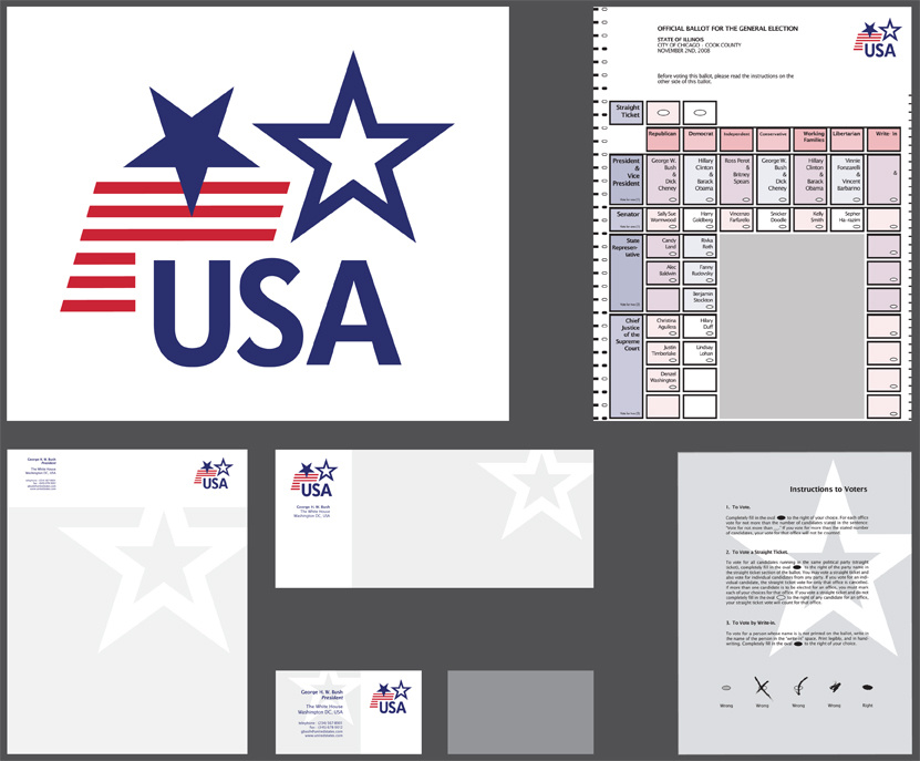 America Brand logo, letterhead, envelope and voting ballot (2007)