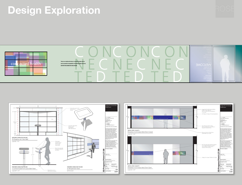 Exploration of gathering space wall treatments and video console. With ThoughtForm. Architect of Record: The Design Alliance.