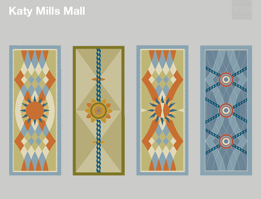 Conceptual variations of floor designs for the fashion court, Katy, TX. With RTKL.
