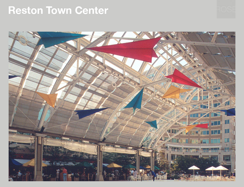 Reston Town Center, Reston, VA. Kinetic plane banners for pavilion. With RTKL. Photo by David Whitcomb.