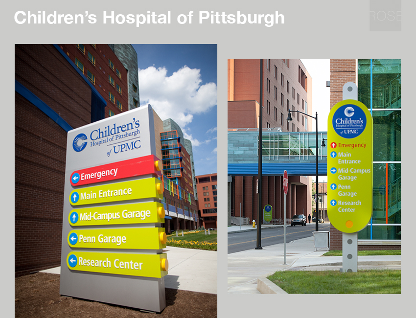Primary and secondary identity signs. Pittsburgh, PA. With ThoughtForm. Photos by Dennis Marsico.