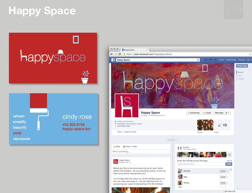 Business card and social media design for home staging and repurposing business. Greg Rose Design.