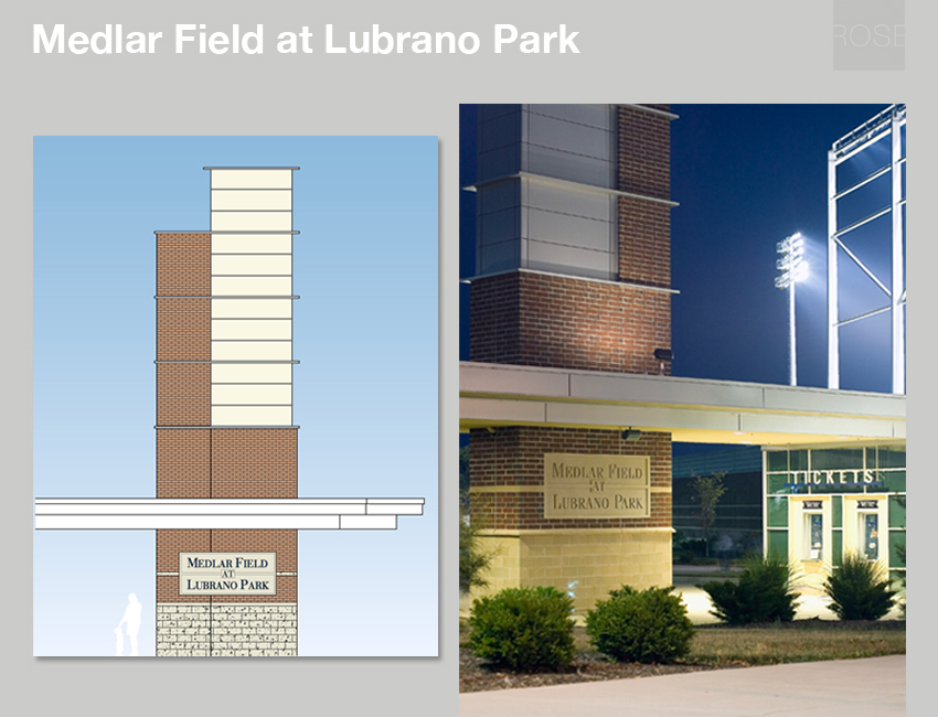 Medlar Field at Lubrano Park, State College, PA. Ceremonial identity sign. With ThoughtForm.