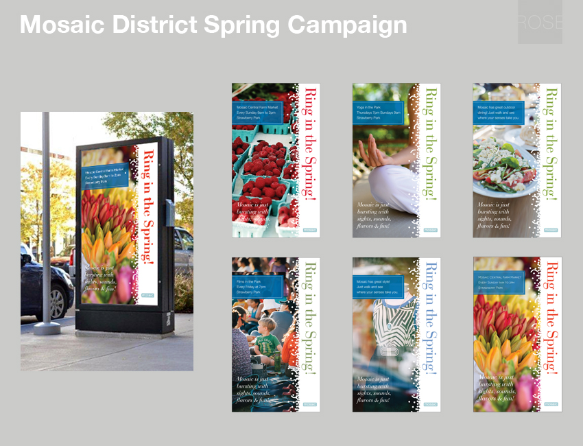 Spring cabinet ads for Mosaic District, Fairfax, VA. Greg Rose Design for Edens.
