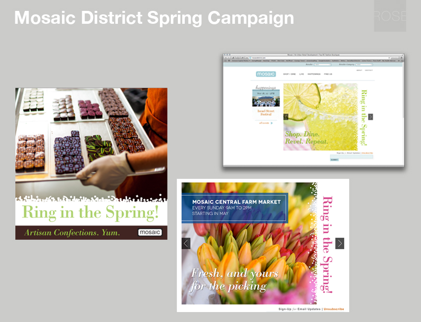 Social media and Web ads for Mosaic District, Fairfax, VA. Greg Rose Design for Edens.
