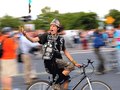A protester rallies a roving crowd of protesters during the 2007 Republican National Convention in downtwon Saint Paul Minnesota