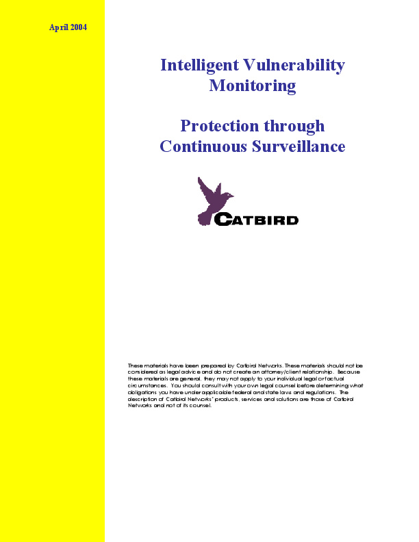 White Paper, Catbird Networks: "Intelligent Vulnerability Monitoring." PDF http://tinyurl.com/mffsu24