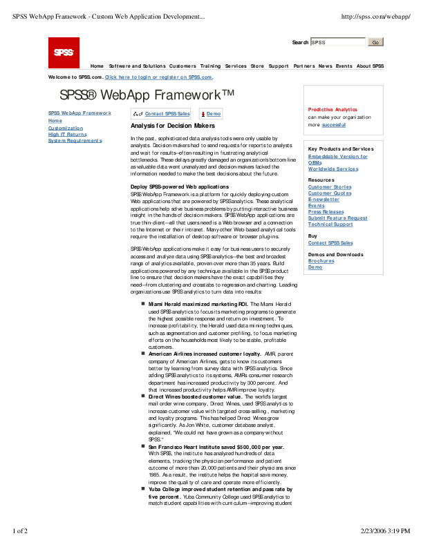 Product pages: Developed product pages for SPSS' data analytic services. (closed)