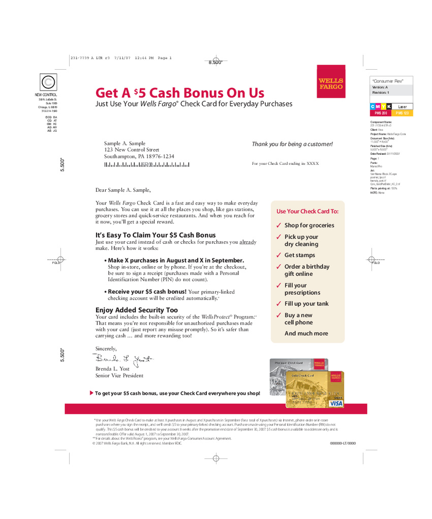 Email, Visa: Email introducing rewards program to Wells Fargo account holders. PDF http://tinyurl.com/q7paybc