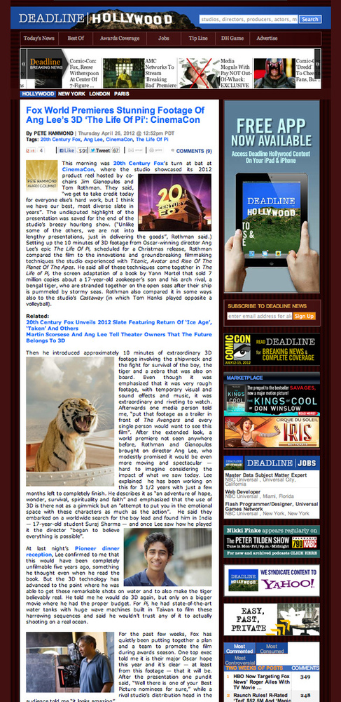 Deadline Hollywood - Life of Pi World Premiere
