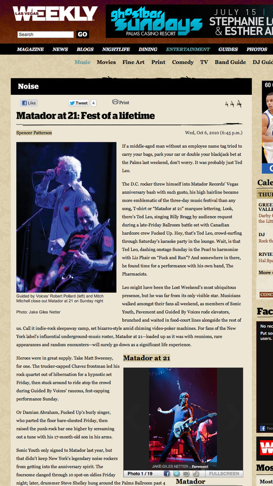 Las Vegas Weekly - Matador At 21: Fest Of A Lifetime