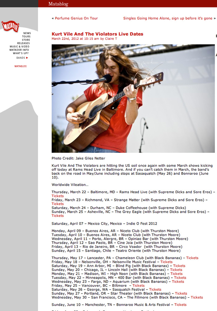 Matador Records Matablog - Kurt Vile