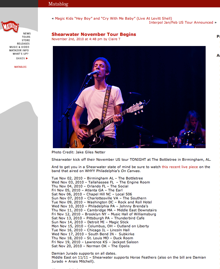 Matador Records Matablog - Shearwater