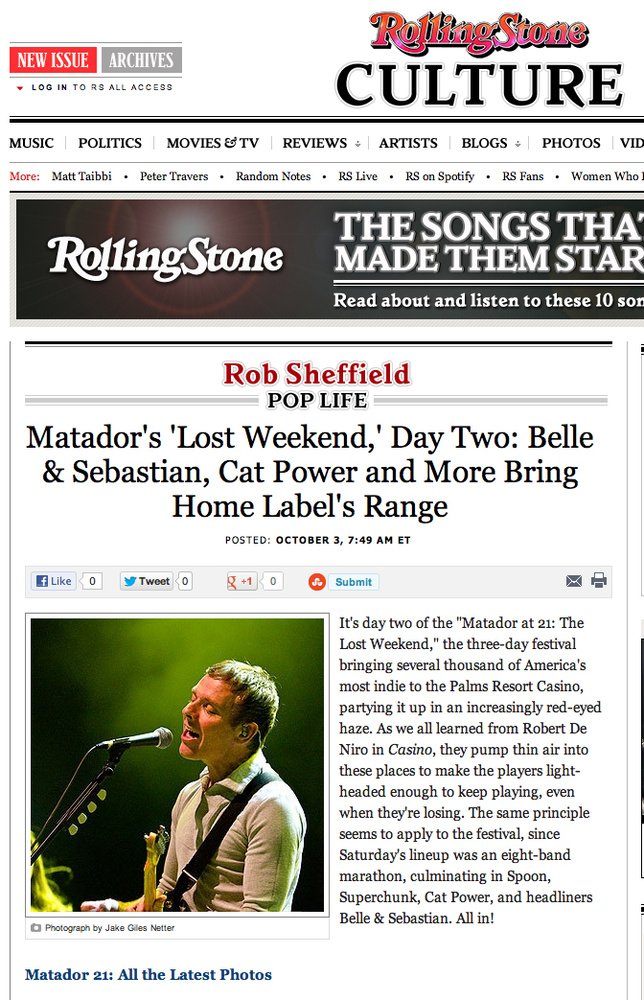 Rolling Stone "Matador's Lost Weekend, Day Two"