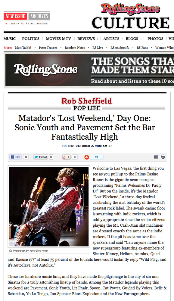 Rolling Stone "Matador's Lost Weekend, Day One"