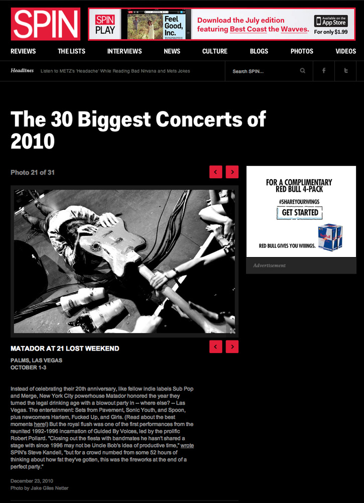 SPIN Magazine "The 30 Biggest Concerts of 2010"