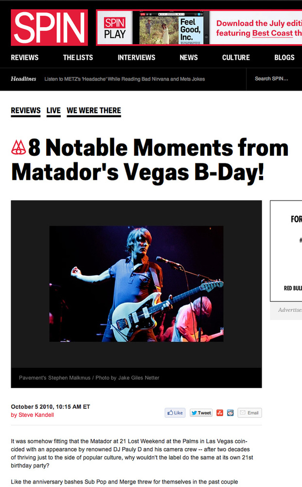 SPIN Magazine "8 Notable Moments from Matador's Vegas B-day!"