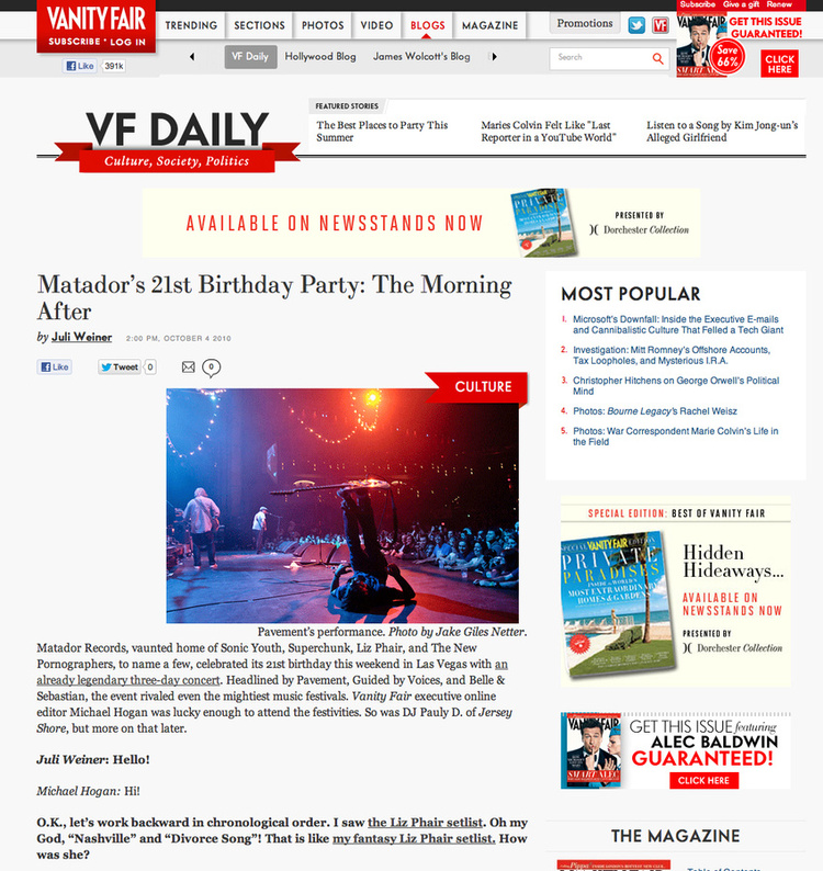 Vanity Fair "Matador's 21st Birthday Party: The Morning After"