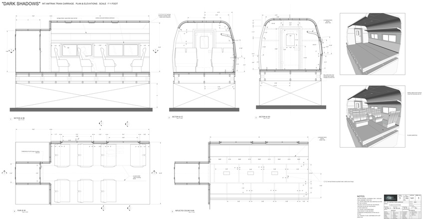 interior amtrak carriage plan & elevations