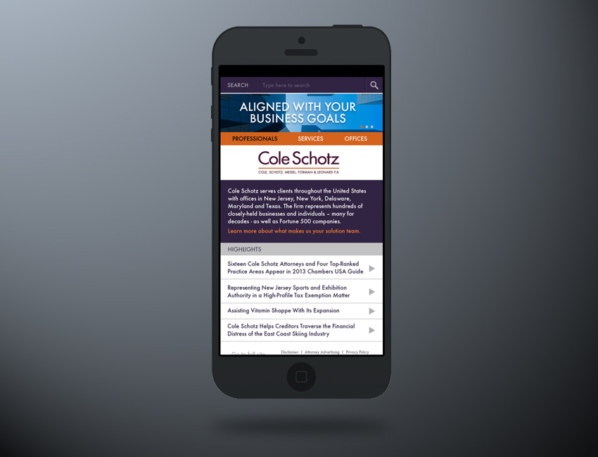 Cole Schotz mobile site (launching 11.13)