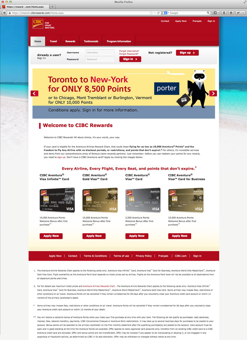 User interface for the CIBC members rewards page
