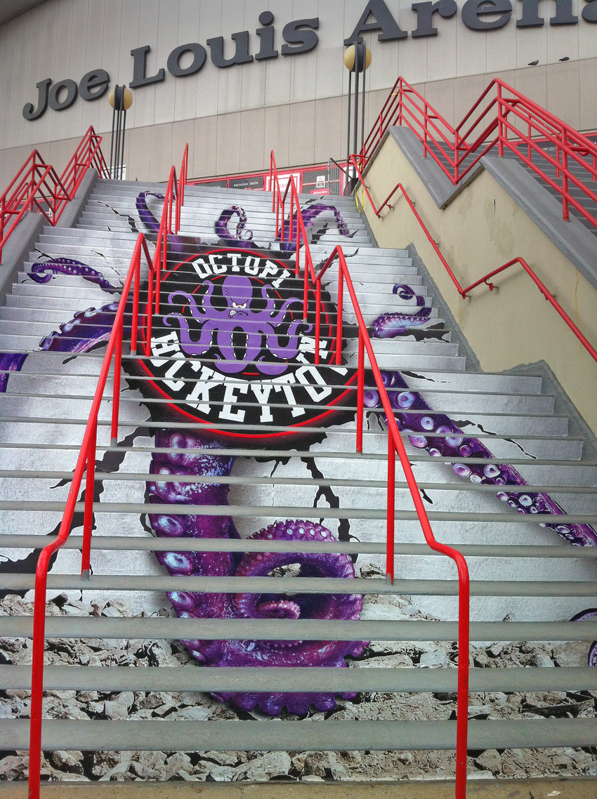 Joe Louis Arena stair application celebrating the Red Wings' 24th consecutive playoff appearance.