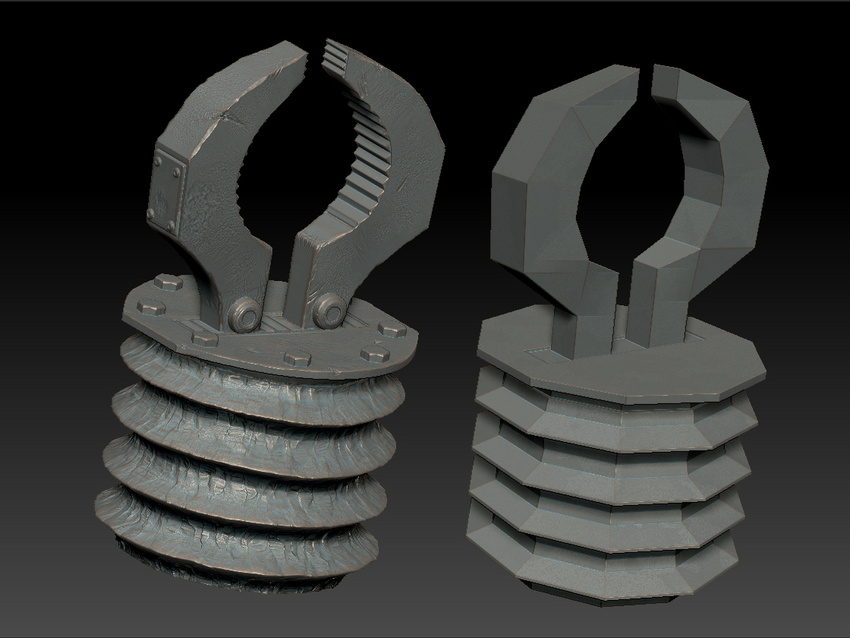 Maya raw import on right, completed sculpt on left