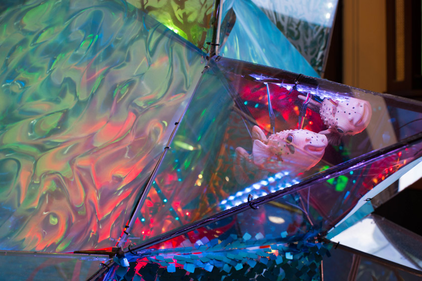 close-up of sea creatures inside lantern 2's crystal points