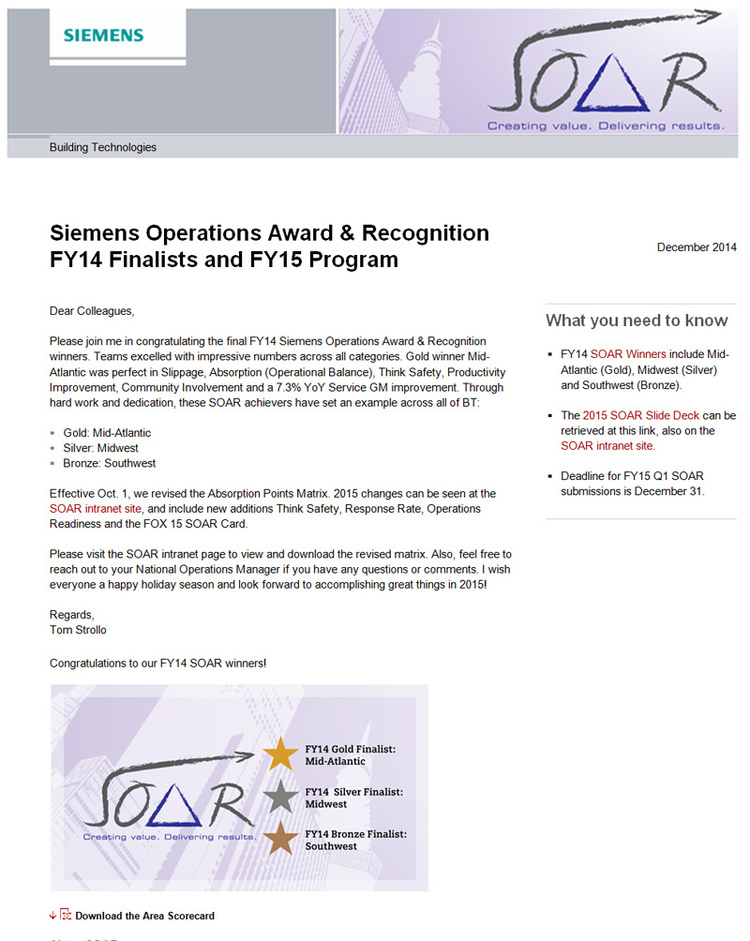 SOAR is an employee award recognition program, and I am responsible for all SOAR Communications.