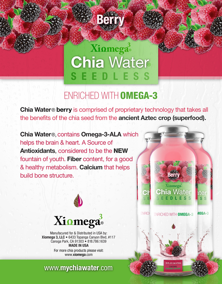 XiΩ Chia Water - Sell Sheet (and packaging)