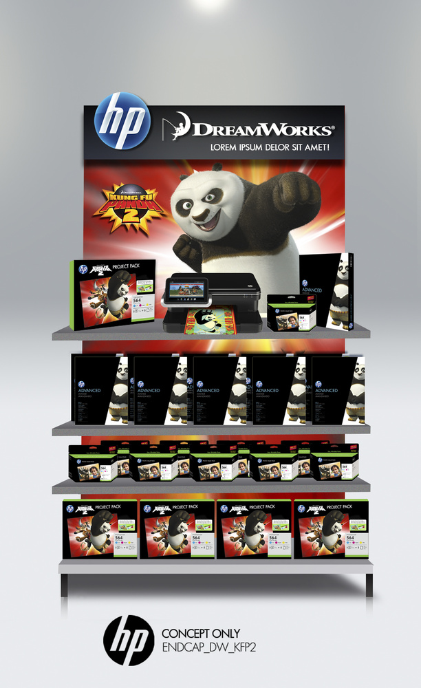 Concept endcaps pitched to HP's business partner: Dreamworks