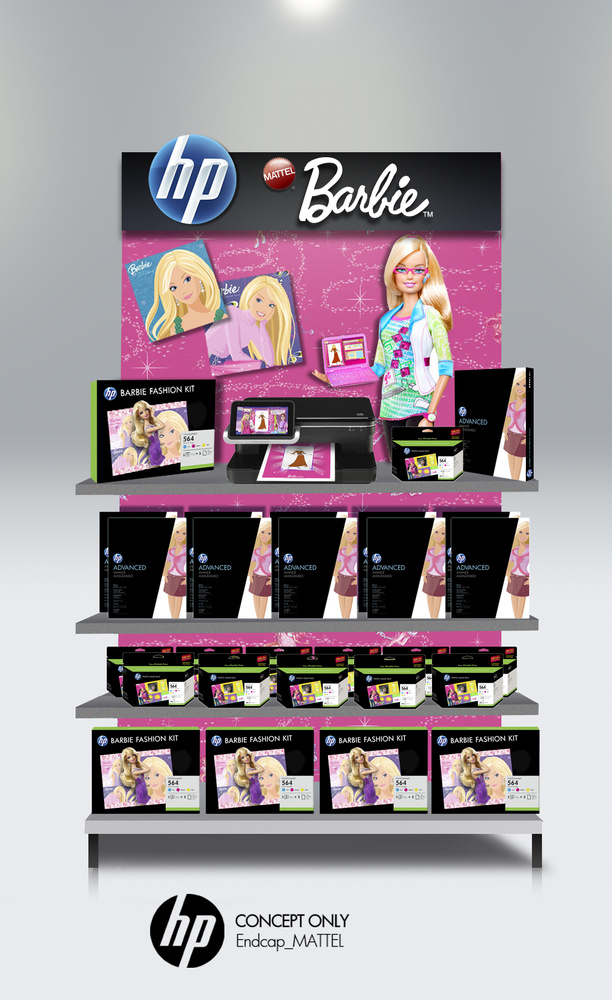 Concept endcaps pitched to HP's business partner: Mattel