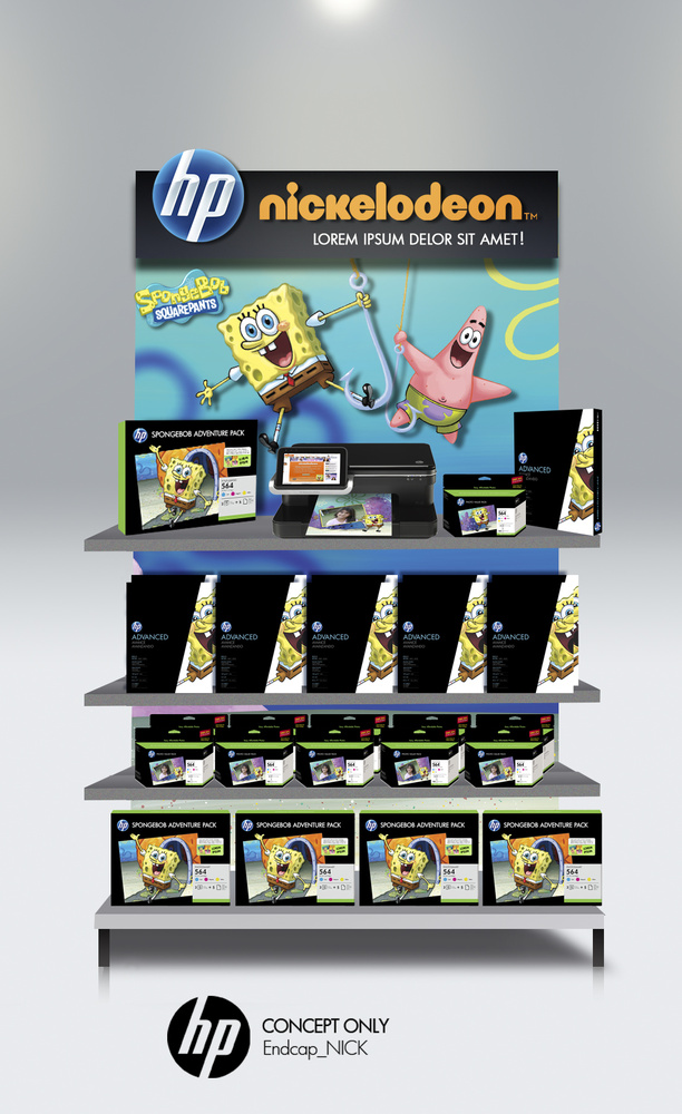 Concept endcaps pitched to HP's business partner: Nickelodeaon