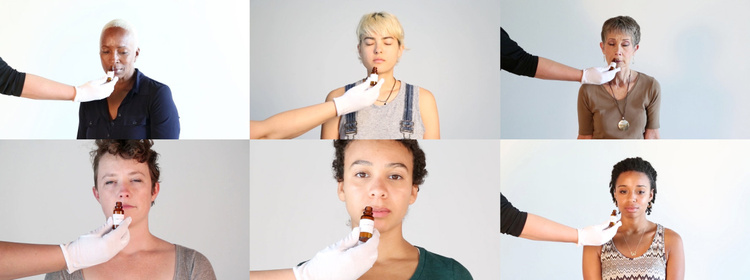 We conducted three scent tests with a group of diverse performers. We
were interested in the relationship of language to smell. We asked the
subjects to verbalize their reactions. We were delighted to see, not
only whether the subjects were able to identify the scents, but also the
range of memories and associations the smells triggered. The subjects
unanimously expressed wanting to compare their understanding and
experience of the scents. These tests led us to speculate, would an
augmented nose prosthetic facilitate richer discourse of smell? Would
this lead to smell literacy?
Collaborator: Jay Hong