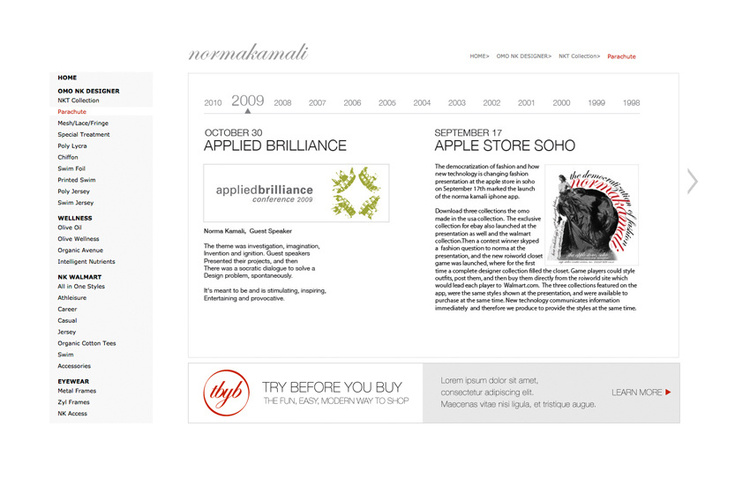 Norma Kamali - Bio/Timeline Mockup for Website