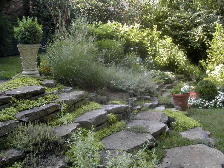 What was a rough bank became a walkable rock garden.