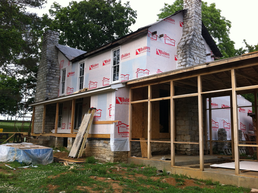 West Elevation with new connection to the smoke house. This redesign of the connector will be a screened porch.