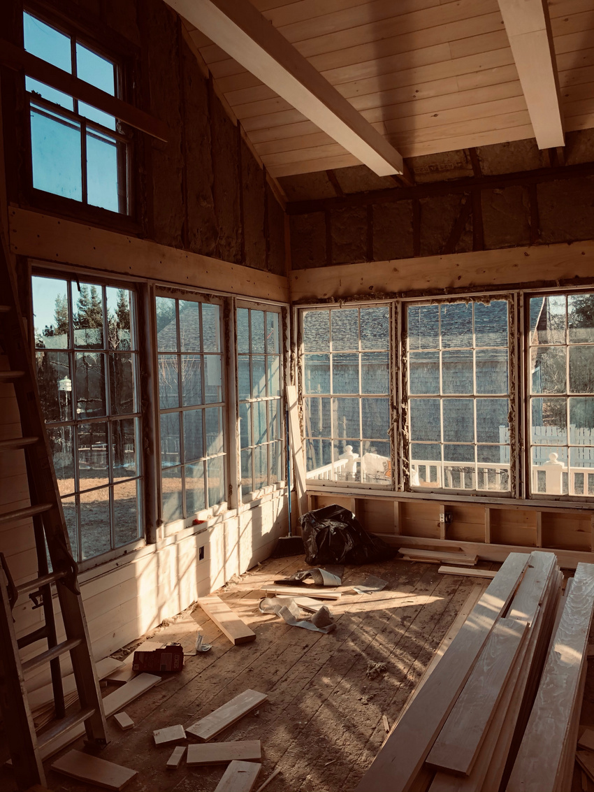 The sun porch under construction.