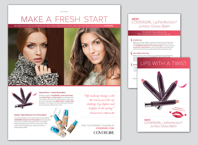 Real Simple Magazine: CoverGirl advertorial + tip card (art direction + design)